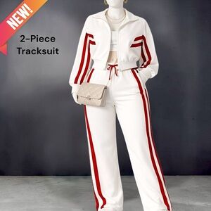 New White & Red 2-Piece Tracksuit Pants Set